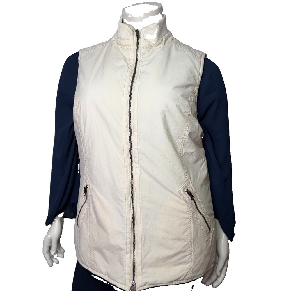 Cotton Ginny Utility Vest Mock Neck Pockets Cream White Gorpcore Vintage Small S